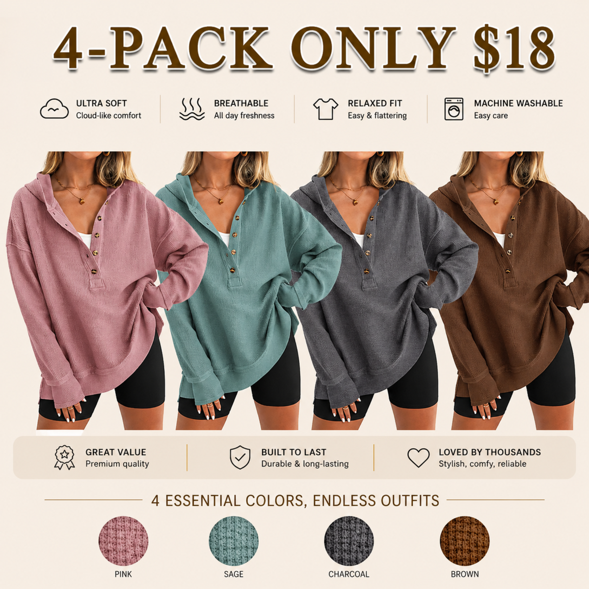 🔥Oversized V-Neck Hoodie – Side Slit Pullover