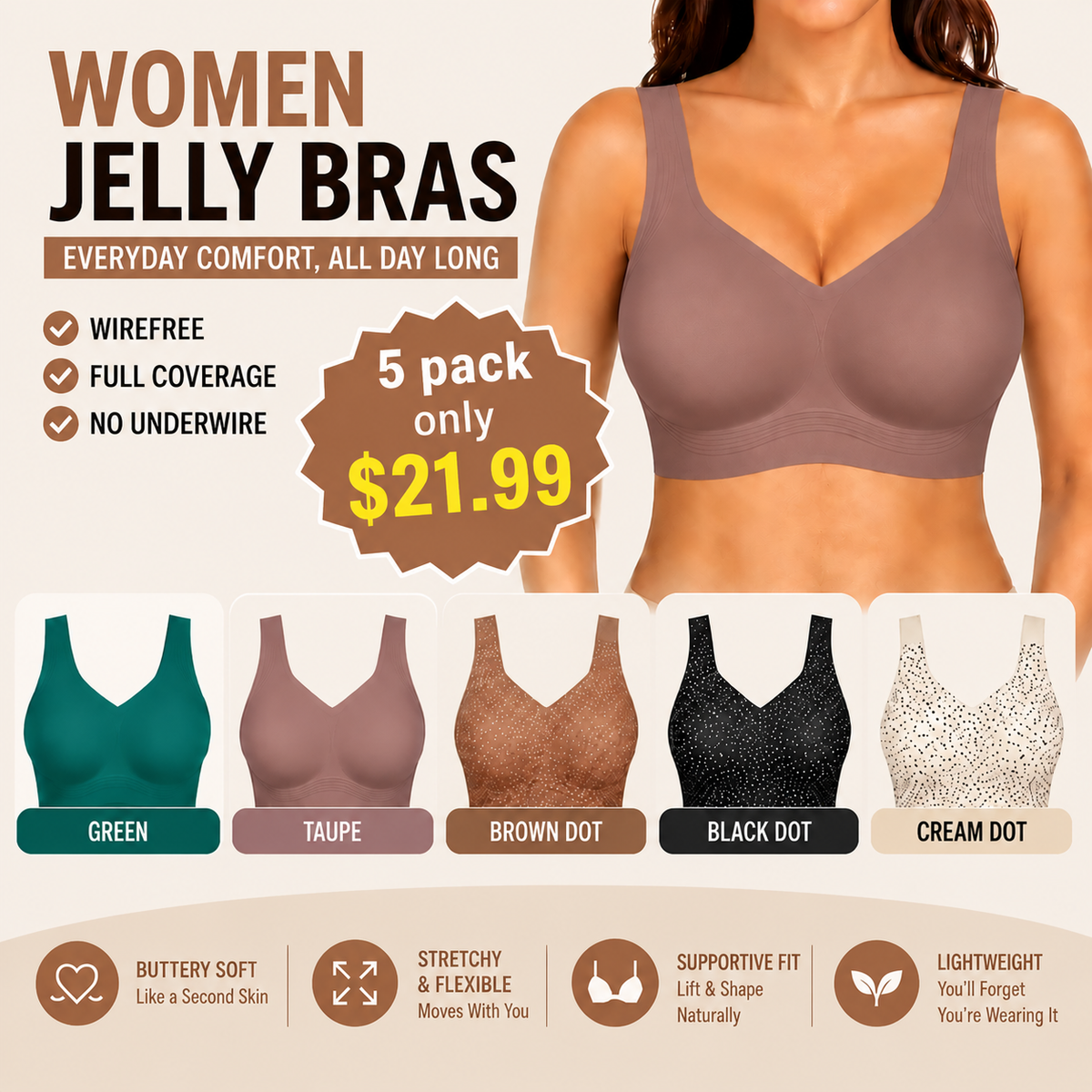 Women's Jelly Support Bra – Wirefree & Full Coverage