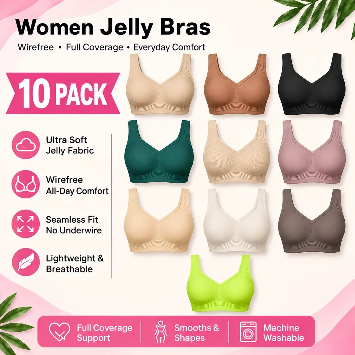 🔥 Clearance Sale — Limited Stock! 🔥Women Jelly Bras Wirefree Full Coverage No Underwire