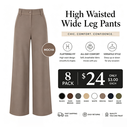 Women's High Waist Business Casual Pants - Loose Fit Work Trousers with Pockets