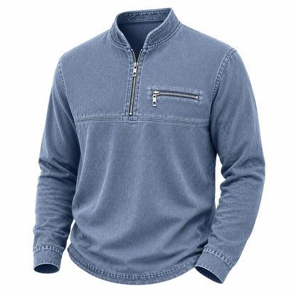 Vintage Washed Cotton Quarter Zip Henley Shirt