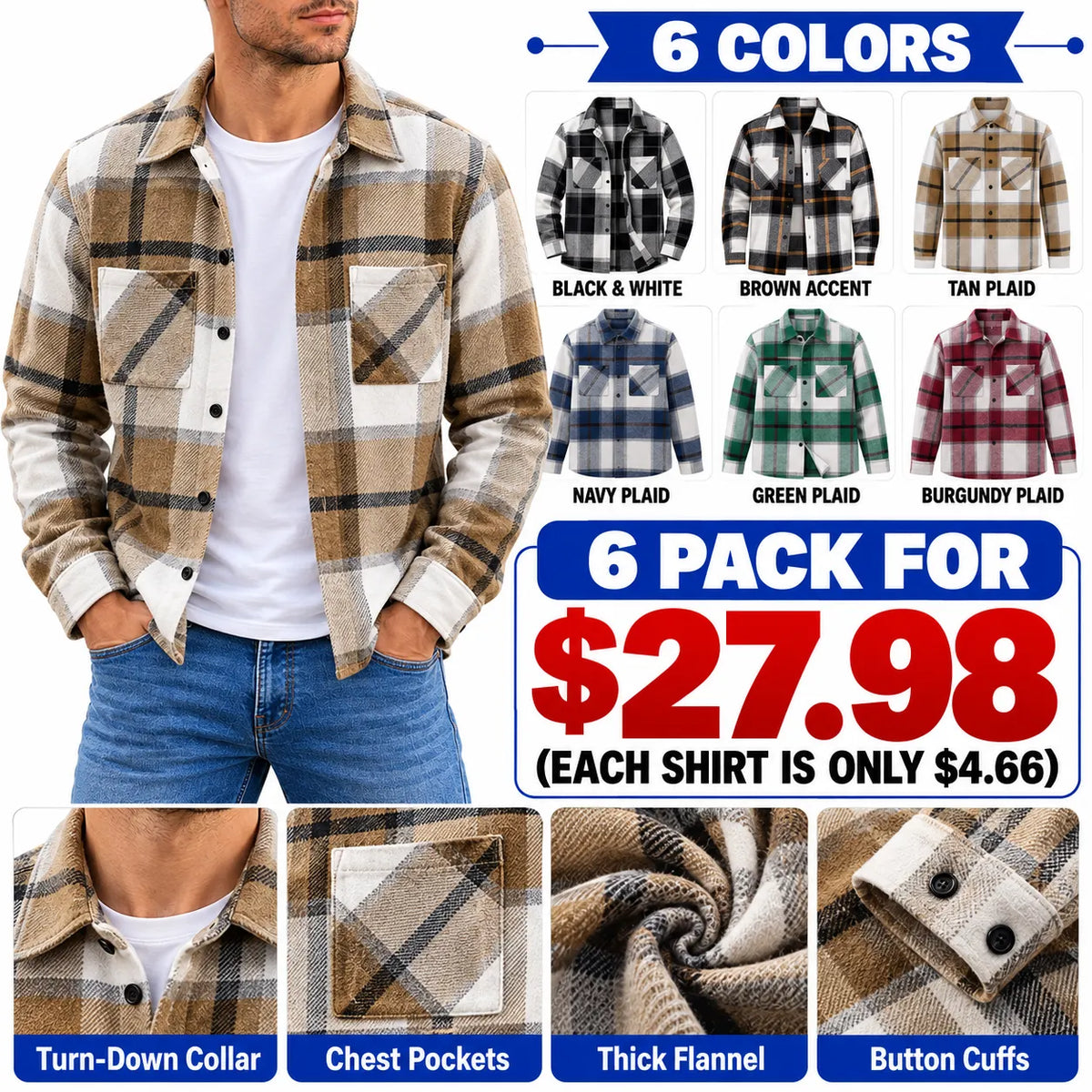 Men's Casual Plaid Flannel Shirt