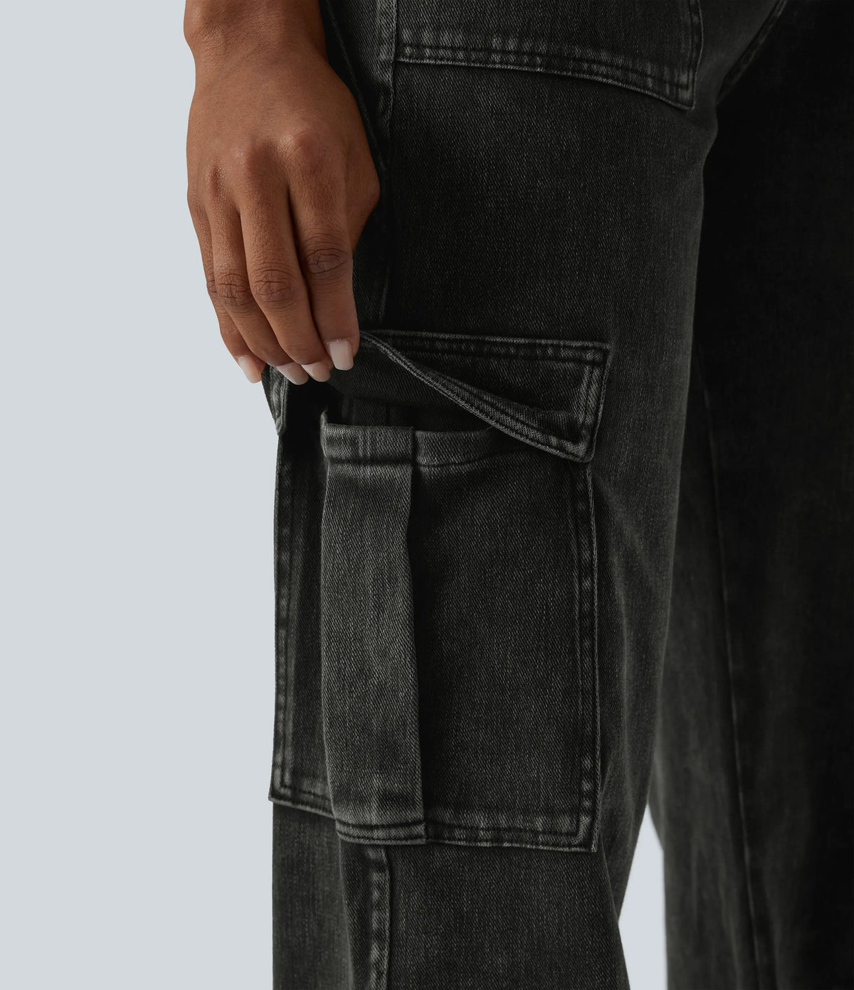 Mid Rise Multi Pockets Straight Leg Stretch Casual Cargo Jeans