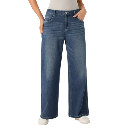 Low Rise Zip Pocket Washed Wide Leg Loose Casual Denim Jeans