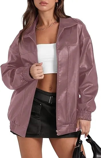 🤲Leather Jacket Women Faux Oversized Motorcycle Bomber Coats 2025 – Bold, Chic & Unstoppable