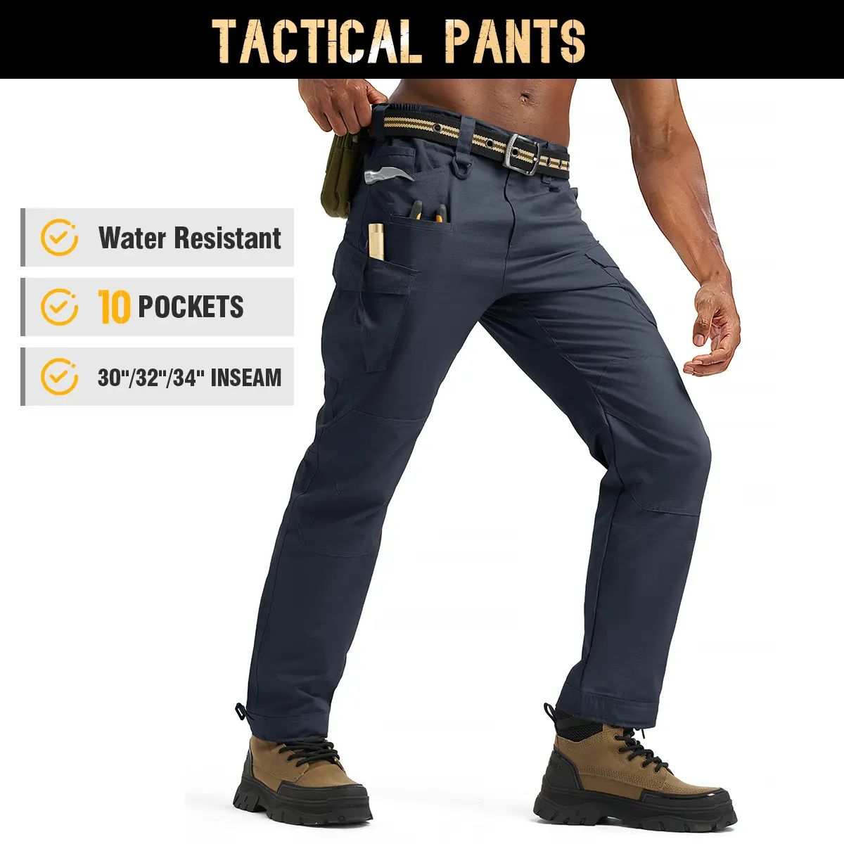 Men's Tactical Work Pants Multi-Pocket Water Resistant Cargo Pants Ripstop Hiking Military Construction Outdoor Pants 10 Pockets