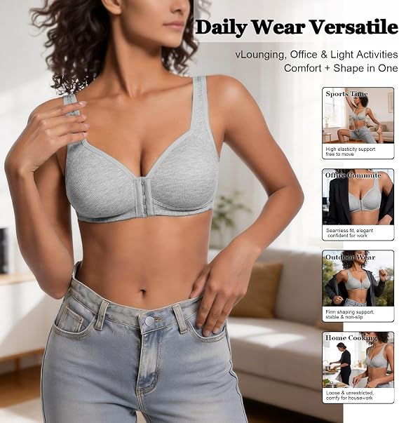 12-Pack Women's Front Closure Bras – Full Coverage Wireless Soft Support Bralettes