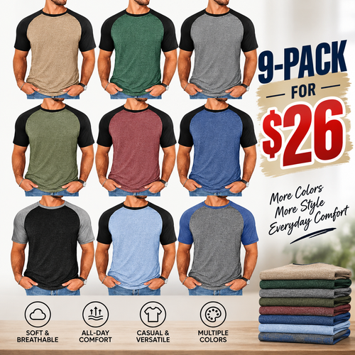 Men's Raglan Short Sleeve Crew Neck Casual Color Block Basic T-shirt
