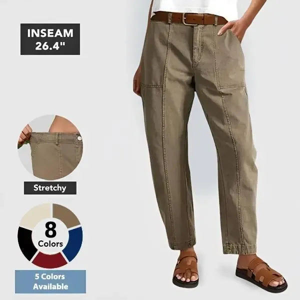 Solid Mid-Rise Baby Barrel Pants, High Stretch, Deep Pockets-6