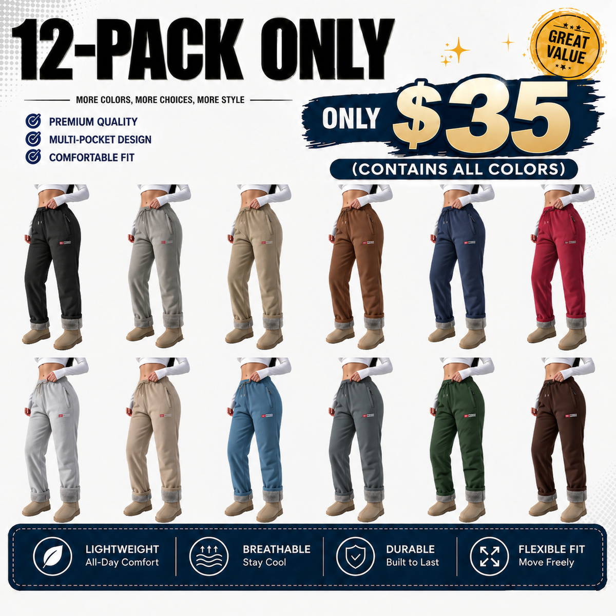 Women's Fleece-Lined Warm Long Pants