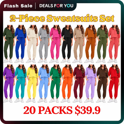 Women's 2 set Sweatsuits Long Sleeve Half Zip Pullover Sweatshirt