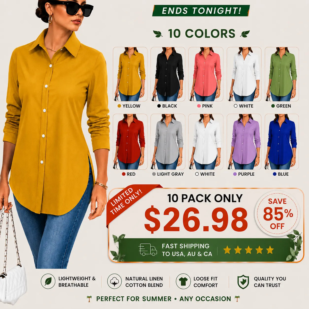 Women's Long Sleeve Fitted Shirt for SUMMER