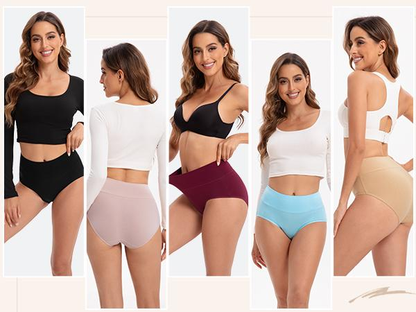 10-Pack Women's High Waisted Cotton Panties – Soft Breathable Full Coverage Briefs
