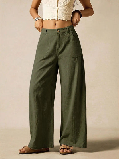Women's Summer Linen Breathable Lightweight Palazzo Pants Flowy Wide Straight Leg Beach Trousers