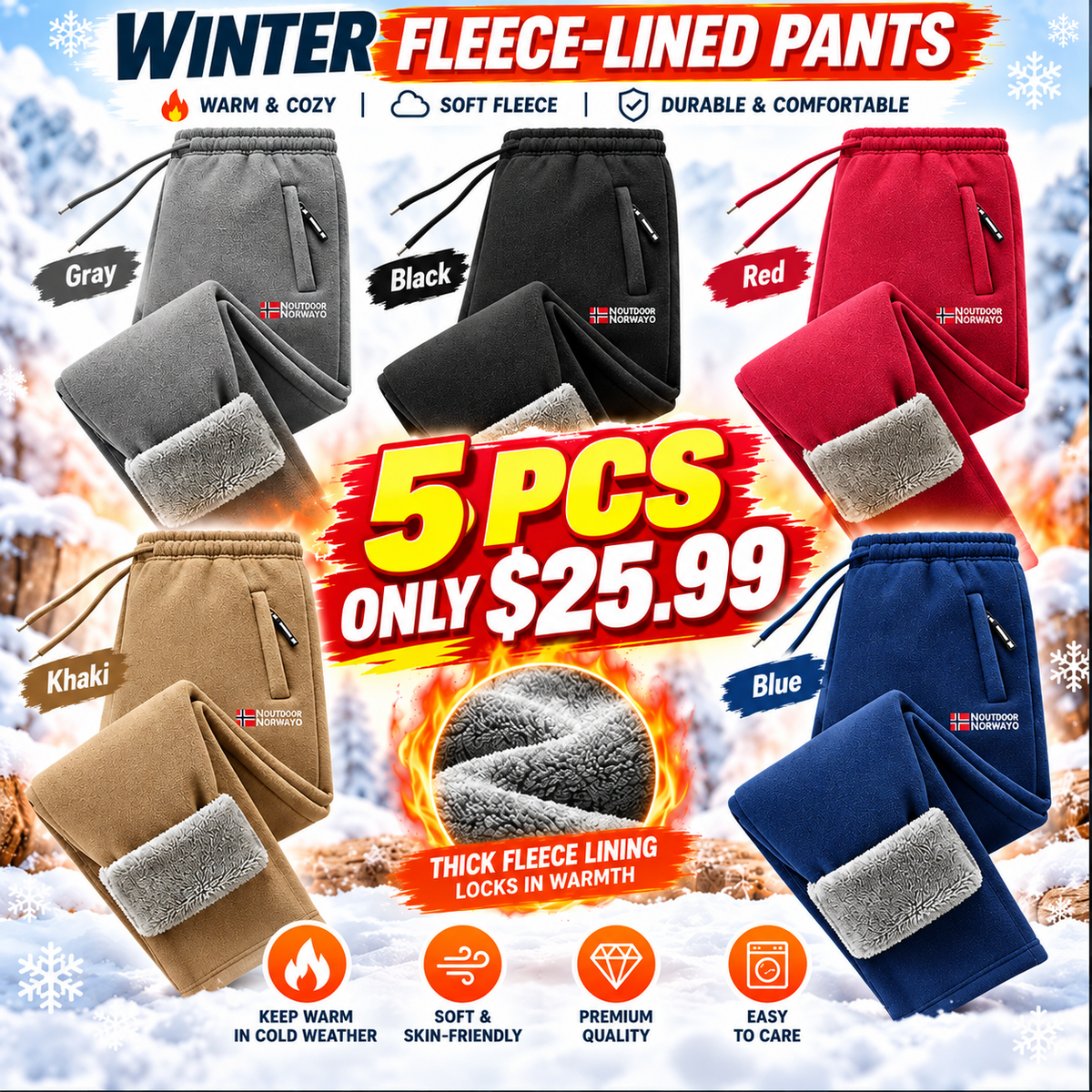 ❄️ Warm & Cozy Winter Pants for Men & Women⏳ 5 Fleece-Lined Thermal Pants for ONLY $25.99! 🔥
