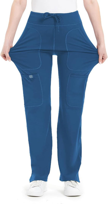 Women's Yoga Scrub Pants - 4-Way Stretch Work Pants with 5 Pockets