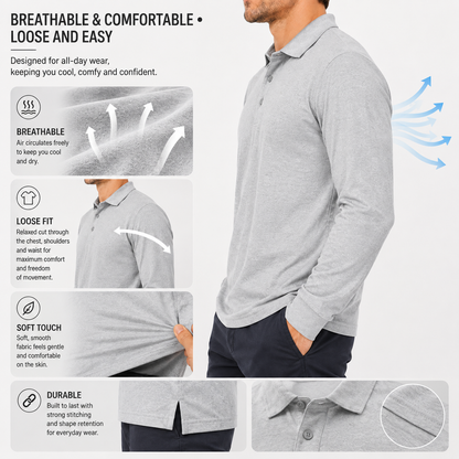 Men's Relaxed Textured Long Sleeve Polo Shirt