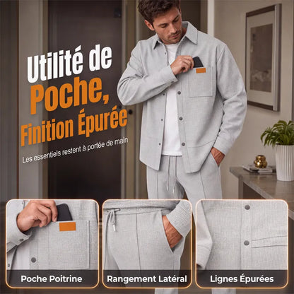 Casual two-piece set for men: jacket and pants in textured knit