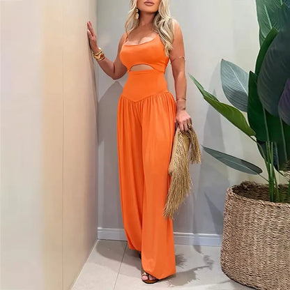 Women's Backless Cut-Out Cami Jumpsuit with Pockets