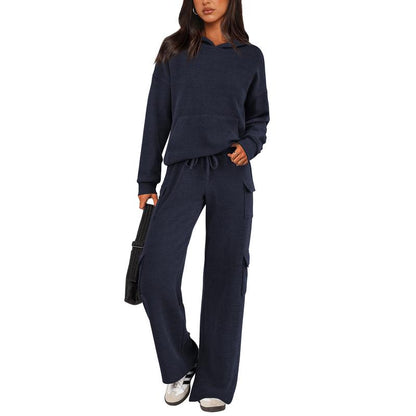Women's 2-Piece Knitted Sets Hoodie & Wide Leg Pants with Pockets