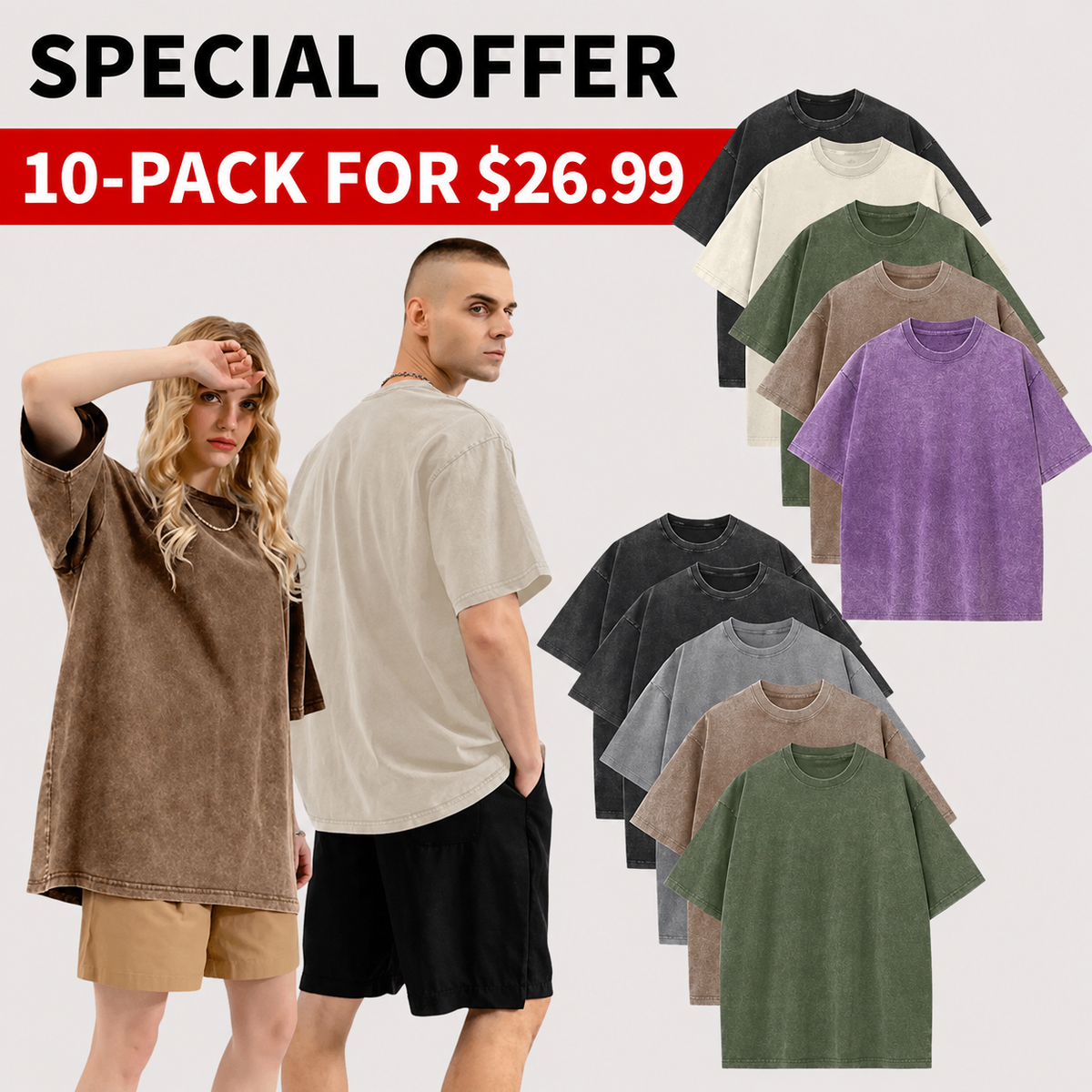 Men's Oversized Vintage Acid-Wash T-Shirt Heavyweight Cotton Streetwear for Gym & Everyday Wear
