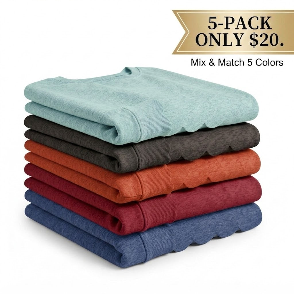 Women's Oversized Scallop Hem Heather Sweatshirt - Vintage Crewneck Tunic Pullover