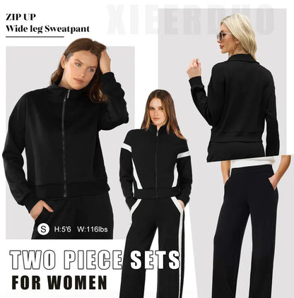 Lounge Sets for Women 2025 Sweatsuit 2 Piece Outfits Sweatshirt Wide Leg Sweatpant Tracksuit Matching Set