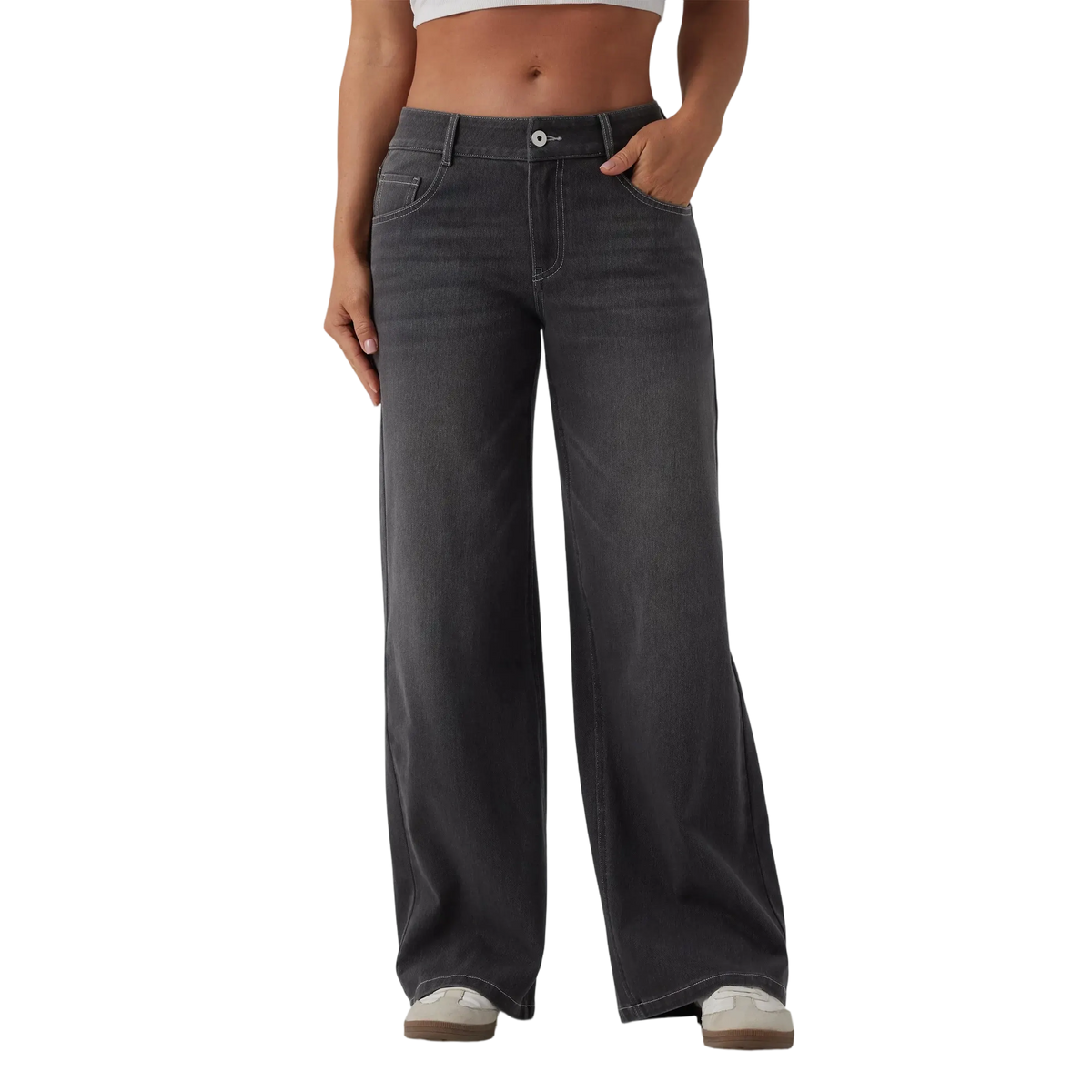 Low Rise Zip Pocket Washed Wide Leg Loose Casual Denim Jeans