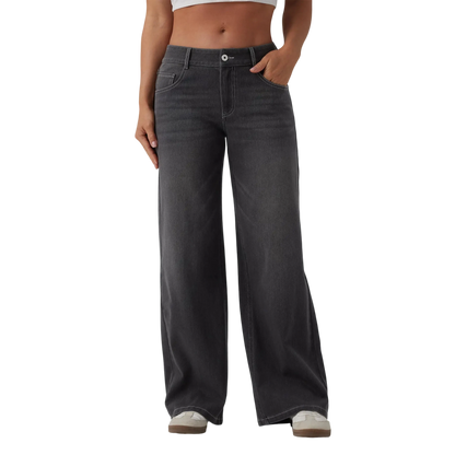 Low Rise Zip Pocket Washed Wide Leg Loose Casual Denim Jeans