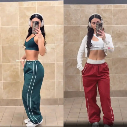 Women's Parachute Pants Wide Leg Baggy Pants Y2K Elastic Waist Jogger Sweatpants Track Pants Streetwear