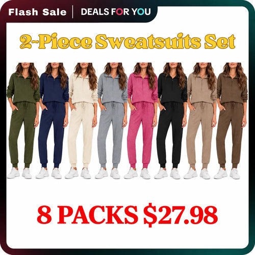Women's 2 set Sweatsuits Long Sleeve Half Zip Pullover Sweatshirt