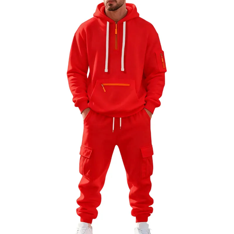 Men's 2-Piece Hooded Tracksuit Set | Casual Cargo Jogger Sweatpants & Oversized Hoodie | Streetwear Outfit