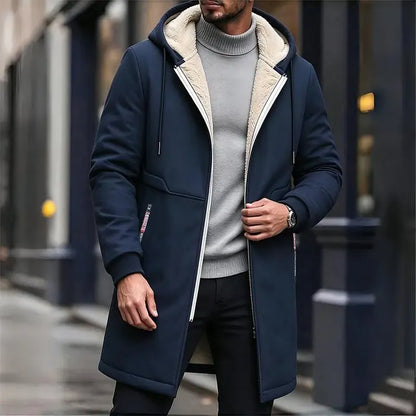 Men's Long Hooded Faux Shearling-Lined Winter Coat
