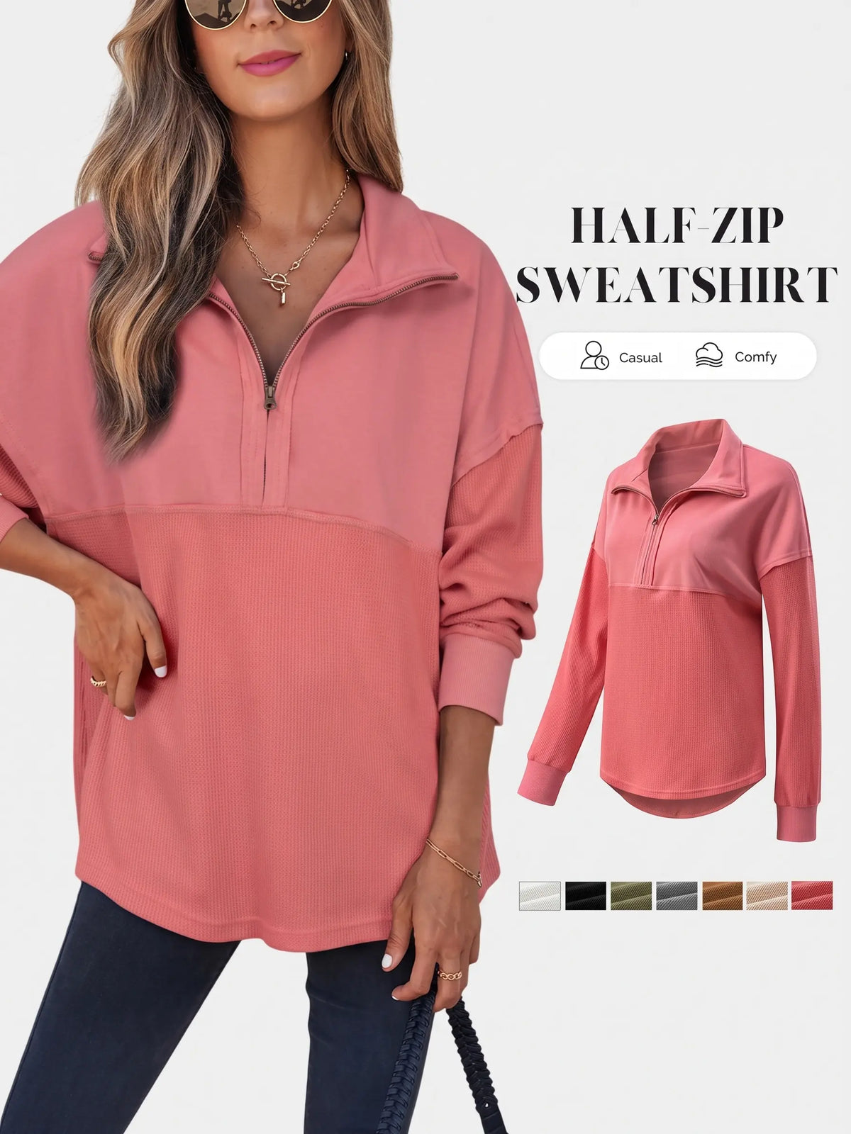 Women's Waffle Knit Half-Zip Pullover
