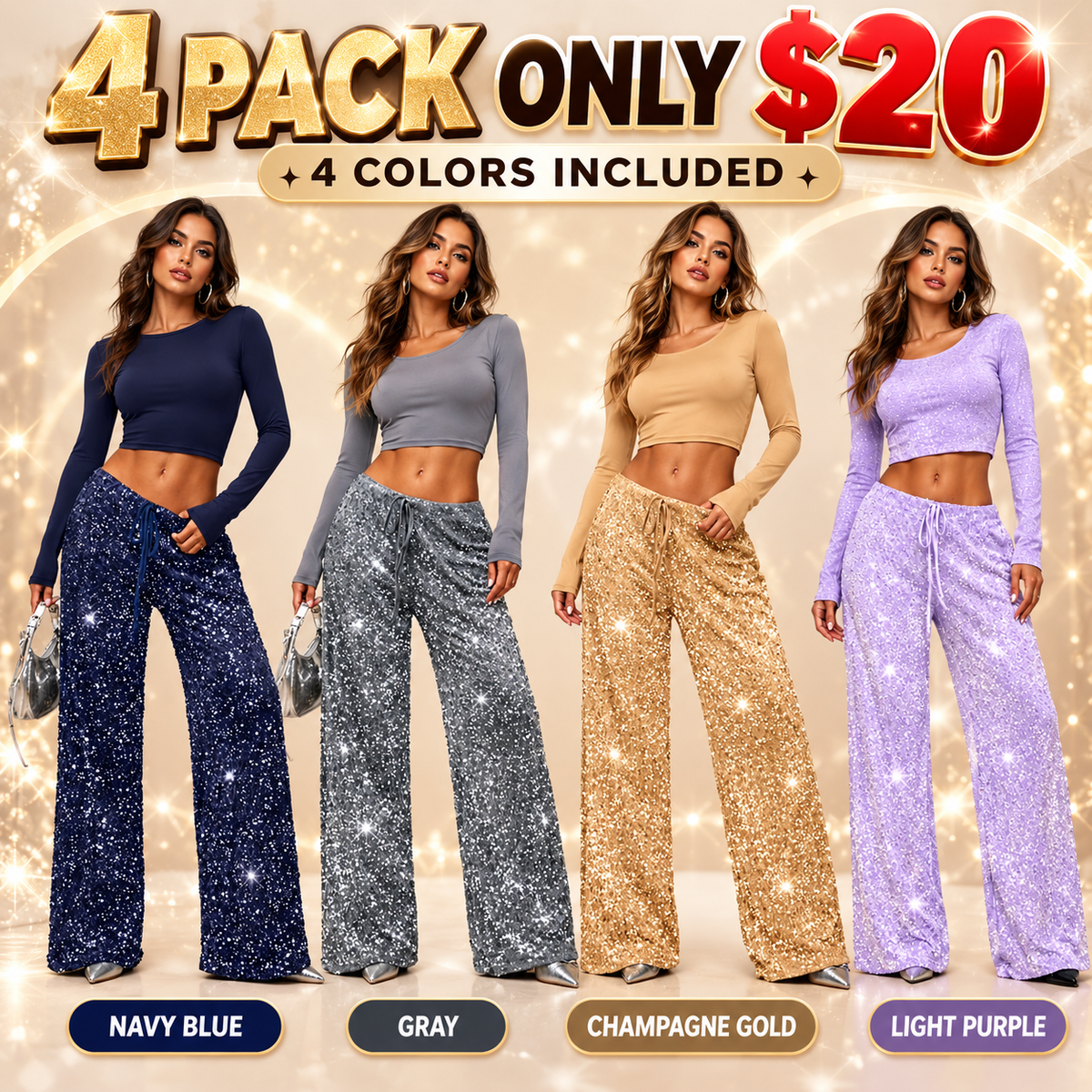 👖Women's Sequin Sparkle Elastic Waist Straight-Leg Pants