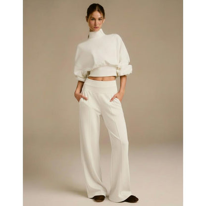 Soft And Comfortable Crewneck Sweatshirt Wide-Leg Pants Set