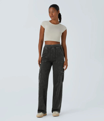 Mid Rise Multi Pockets Straight Leg Stretch Casual Cargo Jeans