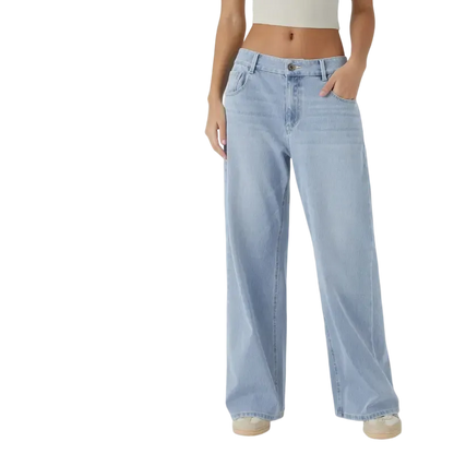 Low Rise Zip Pocket Washed Wide Leg Loose Casual Denim Jeans
