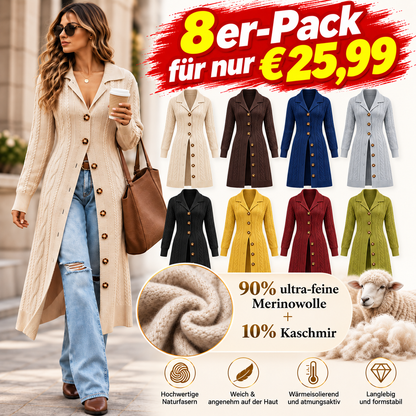 ⚡ Letzter Tag des Angebots – Damen-Longcardigan aus extrafeiner Merinowolle und Kaschmir mit Zopfmuster