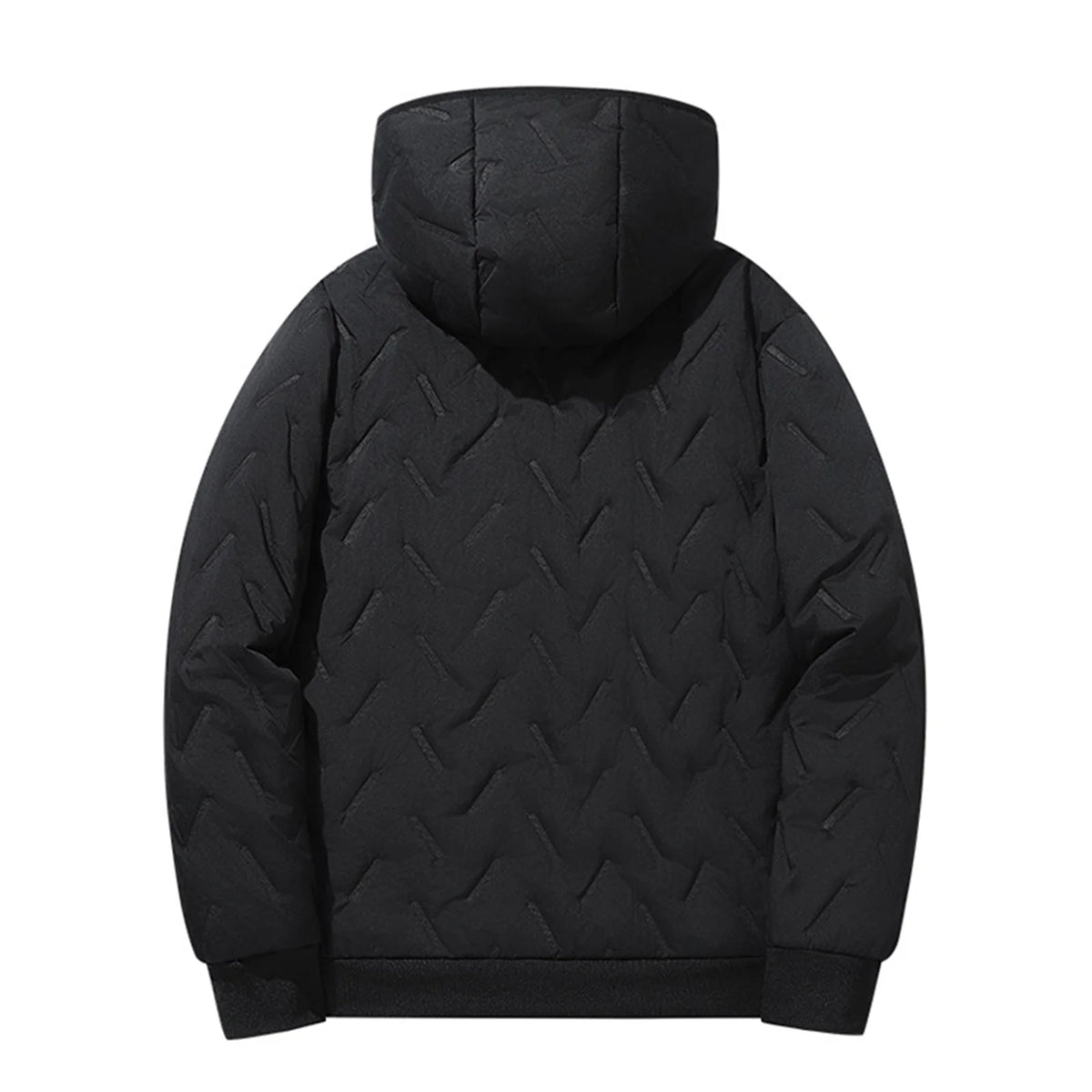 Men's Waterproof Windproof Fleece-Lined Hooded Jacket with Textured Fabric