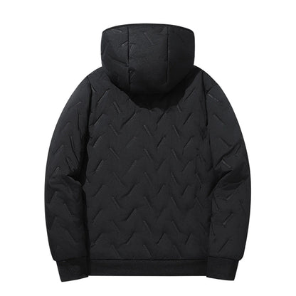 Men's Waterproof Windproof Fleece-Lined Hooded Jacket with Textured Fabric