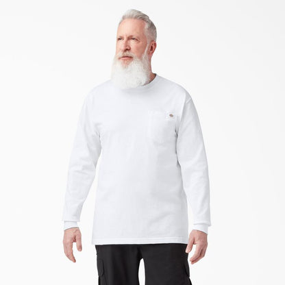 Heavyweight Long Sleeve Pocket T-Shirt,100% Cotton,Long Tail,Tagless Label,Classic Crew Neck,Chest Pocket,Workwear Style