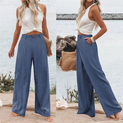💝💝LAST 2 DAYS⚡- Women's Casual High Waist Linen Wide Leg Trousers