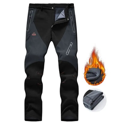 Men's Waterproof Insulated Thermal Softshell Hiking Pants with Zipper Pockets