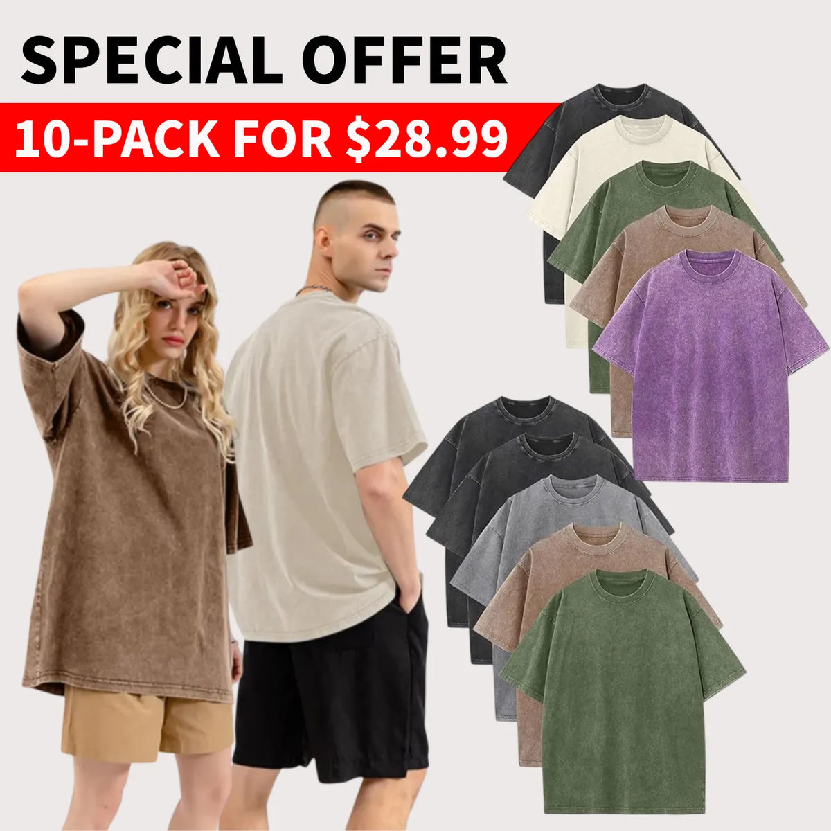 Men's Plus Size 100% Cotton Acid Wash Oversized Heavyweight Vintage T-Shirt