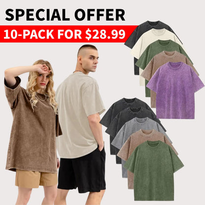 Men's Plus Size 100% Cotton Acid Wash Oversized Heavyweight Vintage T-Shirt
