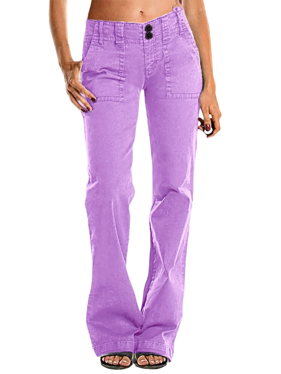 Double Button Mid Waist Straight Leg Pants