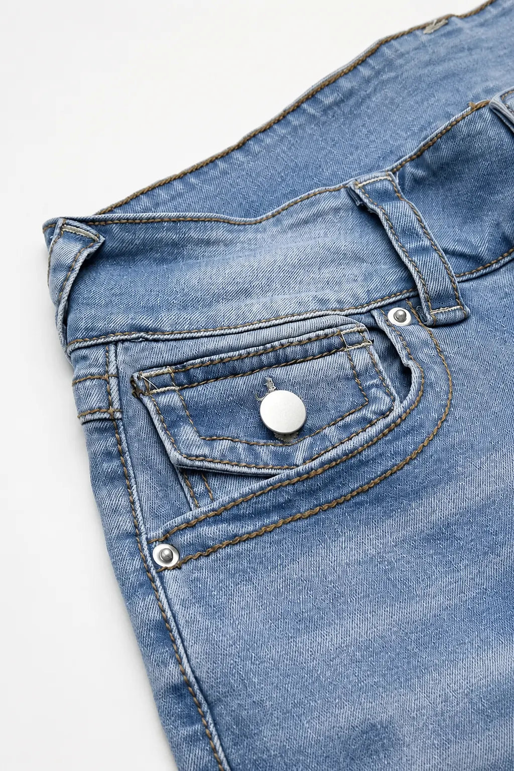 Double Button Mid Waist Straight Leg Jeans