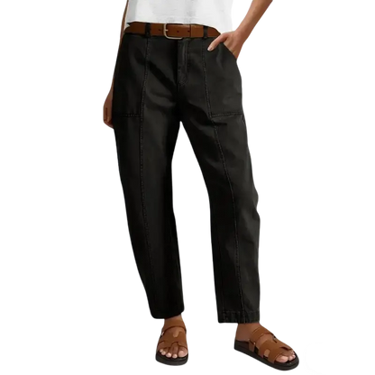 Solid Mid-Rise Baby Barrel Pants, High Stretch, Deep Pockets-6