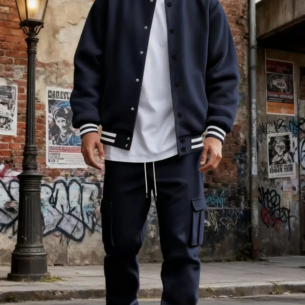 Men's Baseball Jacket and Cargo Pants Set